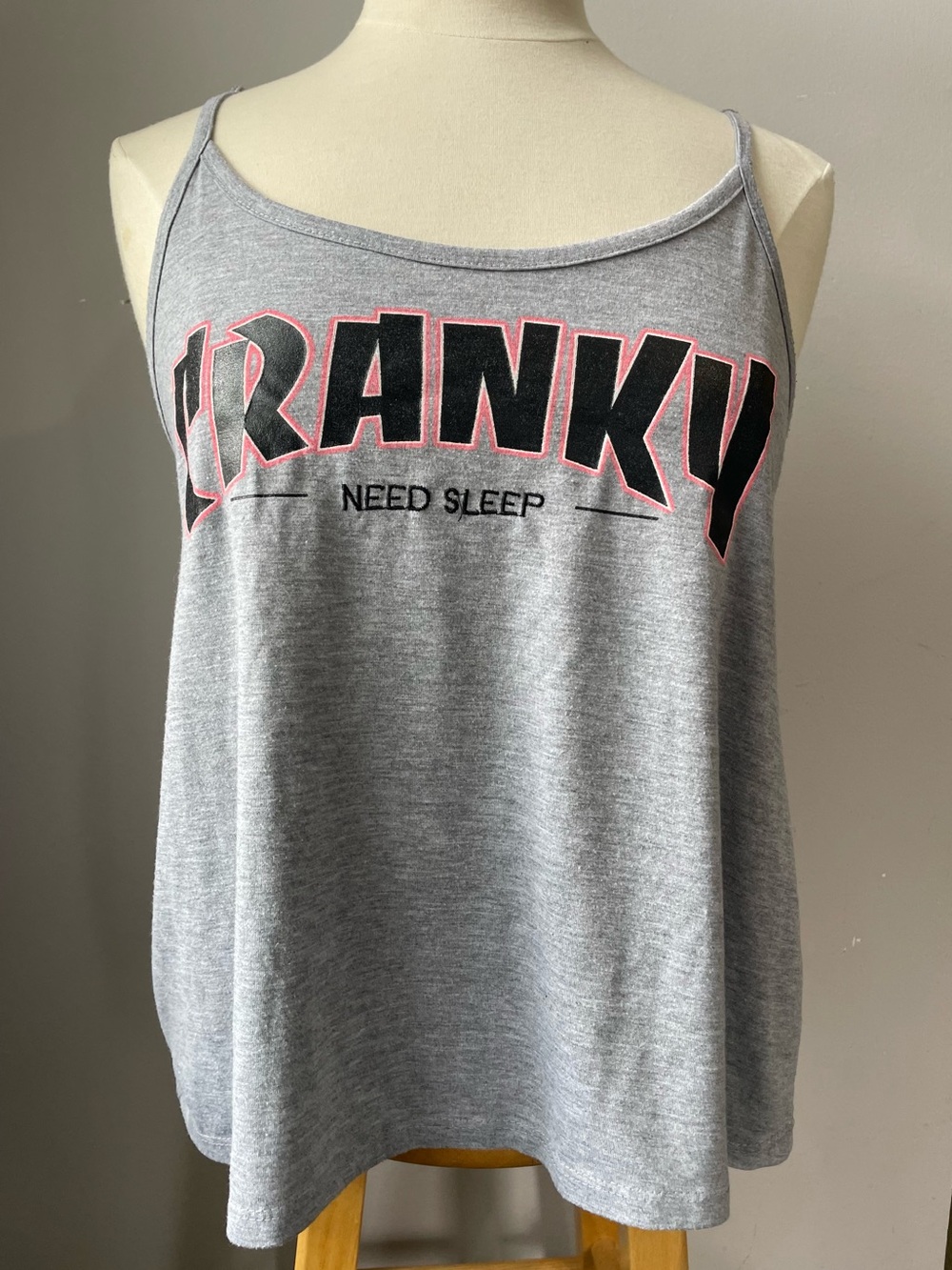 Ardene Grey "CRANKY NEED SLEEP" Graphic Sleepwear Pajama Tank Top Large / L